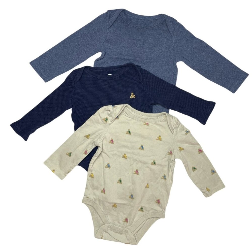Gap Cotton Bodysuit Onesies 3 Pcs Bundle Blue Cream 6-12 Mons